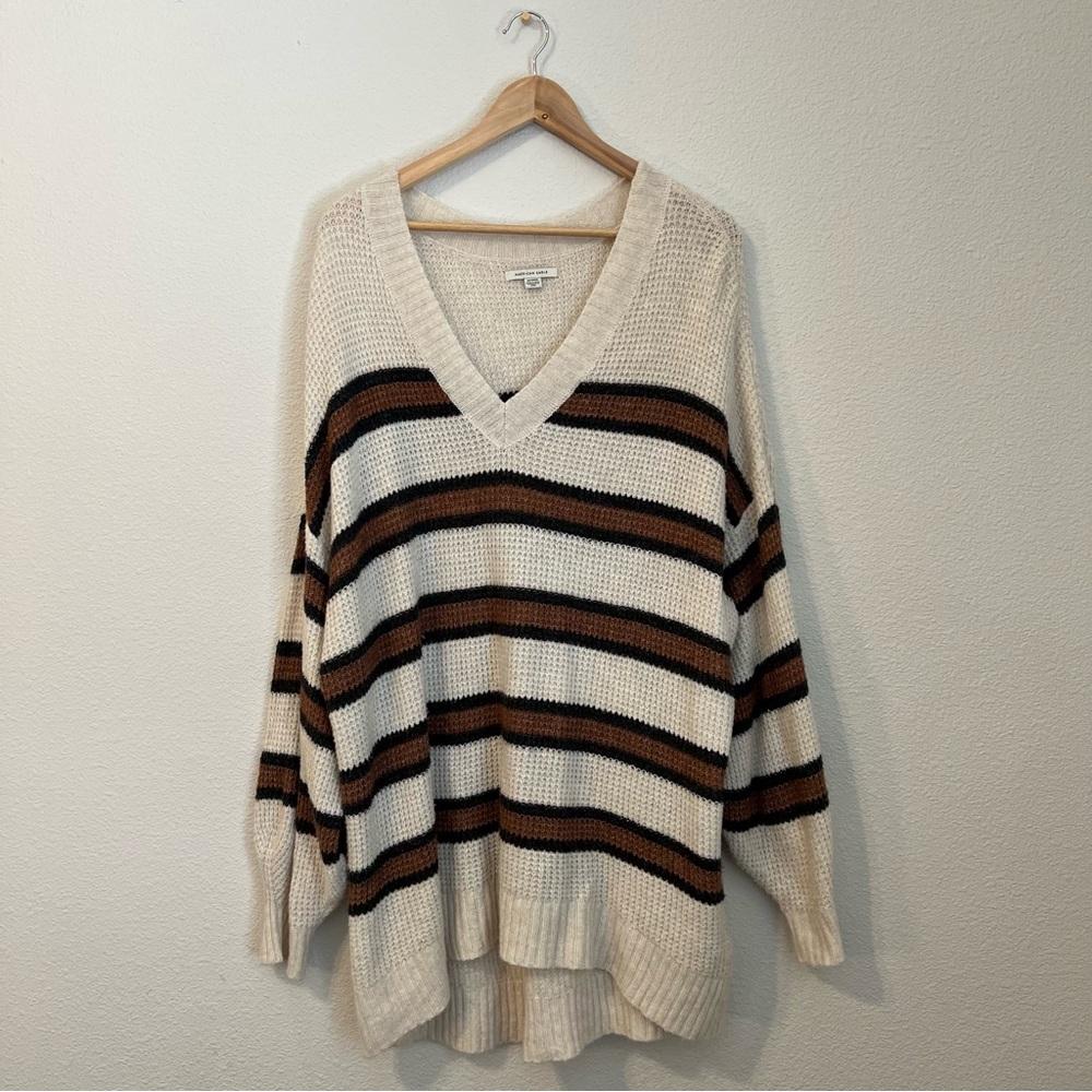 Cream, Black, and Camel Slouchy Sweater by AMERICAN EAGLE- Size XL